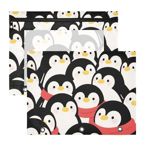 Yoogain Federmäppchen, transparent, 3 Ringe, Tasche für A4-Papier, Briefe, 2 Stück, Lehrer, Kunstbedarf, Aufbewahrung, niedlicher Cartoon-Pinguin, Winter von Yoogain