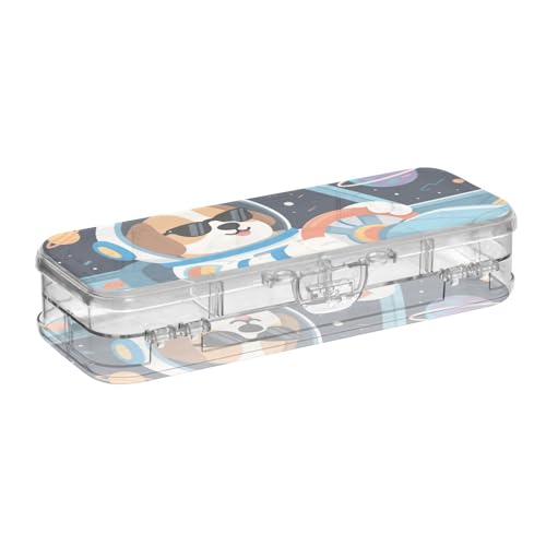 Yoogain Federmäppchen aus Kunststoff, Motiv: Tier-Astronauten, transparent, hart, für Kinder, mit Deckel von Yoogain