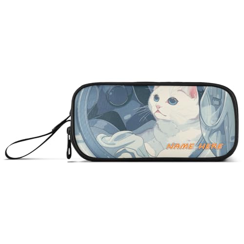 Yoogain Federmäppchen aus Nylon, mit Griff, Motiv: weiße Katze mit Waschmaschine, großes Fassungsvermögen, für Schule, Schreibwaren für College-Frauen von Yoogain