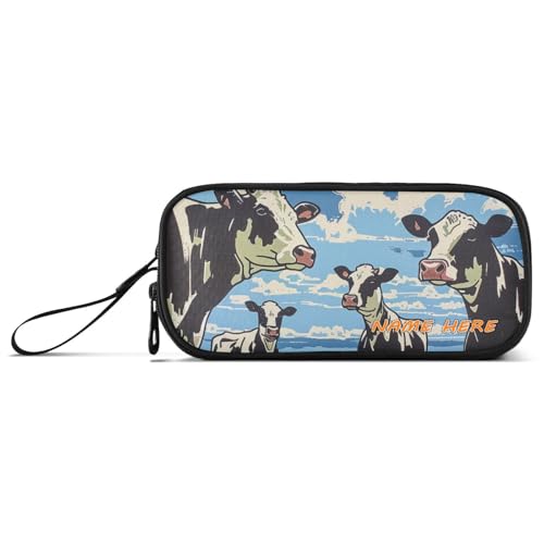Yoogain Federmäppchen aus Nylon mit Griff, Motiv: Kühe auf Prärie, mit Griff, hohe Kapazität, Federmäppchen, Organizer, Schreibwaren für Bürolehrer von Yoogain