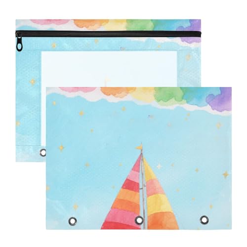 Yoogain Federmäppchen mit 3 Löchern für A4-Papier, Briefe, 2 Stück, Lehrerklasse, Regenbogenfarben, Boot von Yoogain