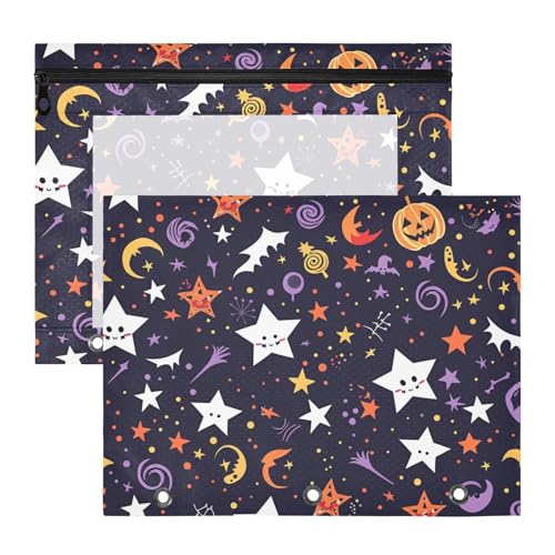 Yoogain Federmäppchen mit 3 verstärkten Ösen, 3-Loch-Tasche für A4-Papier, Briefe, 2 Stück, Lehrer, Schulbedarf, Sternenhimmel, Halloween, schwarz, bunt von Yoogain