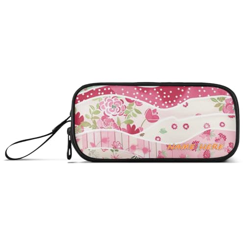 Yoogain Federmäppchen mit Fächern für elementare Frauen, personalisierbar, mit roten Blumen-Punkten, Patchwork, Nylon, große Kapazität, Federmäppchen mit Fächern, Schreibwaren von Yoogain