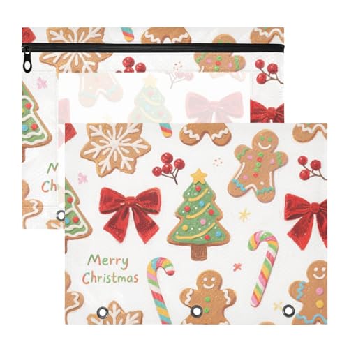 Yoogain Federmäppchen mit Reißverschlussfach, Ordner für A4-Papierbriefe, 2 Stück, Lehrer, Schulanfang, Frohe Weihnachten, Cartoon, brauner Lebkuchen von Yoogain
