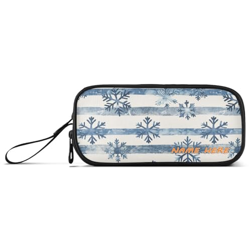Yoogain Federmäppchen mit blauem Schneeflocken auf Streifen, Nylon, großes Fassungsvermögen, Reißverschluss, Federmäppchen, Schreibwaren-Organizer für Mittelschule, Teenager von Yoogain