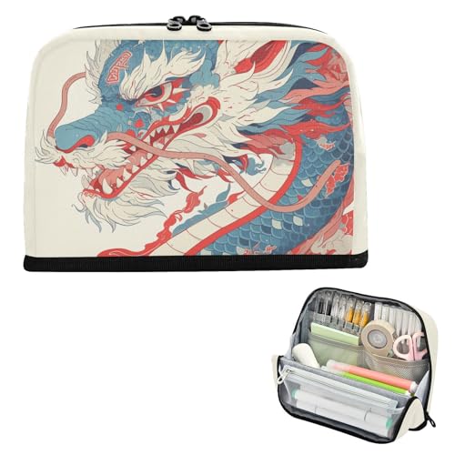 Yoogain Federmäppchen mit großem Fassungsvermögen, Kosmetiktasche, Stehen, Schreibwaren, Federmäppchen für Teenager, Jungen, Reisen, Cartoon-Drache von Yoogain