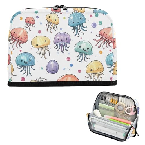 Yoogain Federmäppchen mit großem Fassungsvermögen, Make-up-Tasche mit Schlitz, Schreibwaren-Aufbewahrung für Studenten, High-School-Zubehör, bunte Cartoon-Quallen von Yoogain