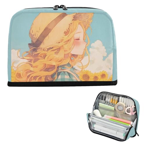 Yoogain Federmäppchen mit großem Fassungsvermögen, für Make-up, Münzen, für Erwachsene, Schulbedarf, Sonnenblumenmädchen von Yoogain