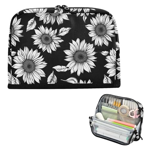 Yoogain Federmäppchen mit großem Fassungsvermögen, großes Fassungsvermögen, Schreibtisch-Organizer für Jungen, Elementar, Schwarz, Sonnenblume, Weiß von Yoogain