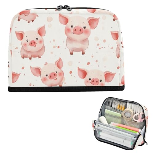 Yoogain Federmäppchen mit großem Fassungsvermögen, leichte Organizer-Box für Erwachsene, Kosmetik, Cartoon, süßes Schwein, Beige von Yoogain