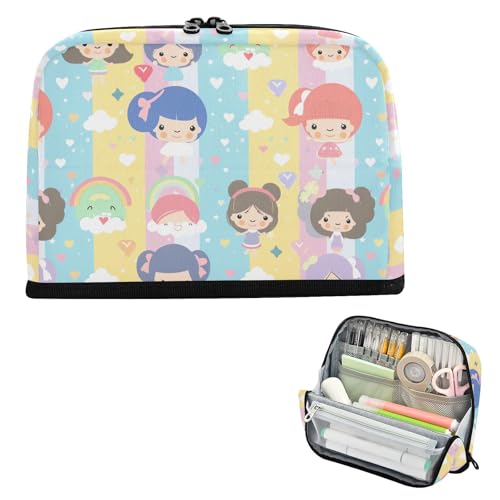 Yoogain Federmäppchen mit großem Fassungsvermögen, schmaler Aufbewahrungs-Organizer für Teenager, Schule, Puppen, Cartoon-Stil von Yoogain