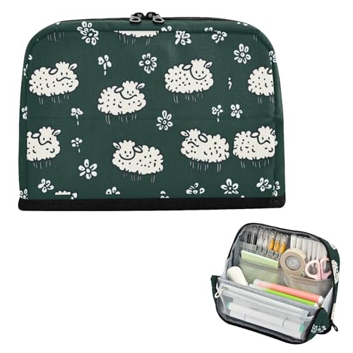 Yoogain Federmäppchen mit großem Fassungsvermögen, weiche Mehrzwecktasche für Teenager, Jungen, adretter Schulbedarf, Cartoon, niedliches weißes Schaf von Yoogain