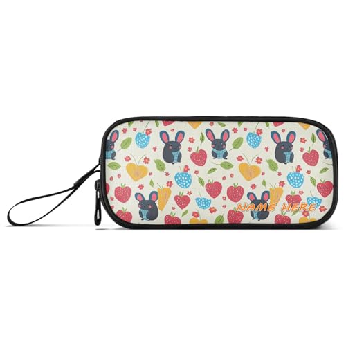 Yoogain Federmäppchen mit niedlichem Kaninchen, schwarze Herzen und Erdbeeren, Nylon, großes Fassungsvermögen, Federmäppchen mit Reißverschluss, Schreibwaren-Organizer für elementare Mädchen von Yoogain