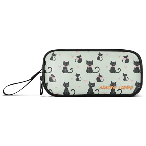 Yoogain Federmäppchen mit niedlicher schwarzer Katze, Nylon, für Studenten, hohe Kapazität, Federmäppchen für Teenager, Schreibwaren-Organizer für Schule, Teenager, personalisierbar von Yoogain