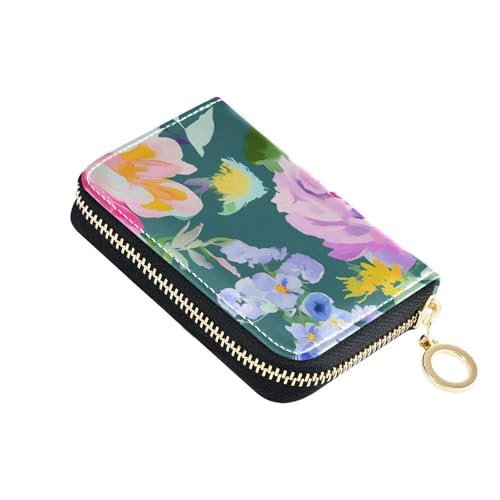 Yoogain Fresh Spring Vivid Flowers Leder-Kartenetui für Damen, mit 2 Geldfächern, RFID-blockierend, Kartenhalter mit Reißverschluss von Yoogain