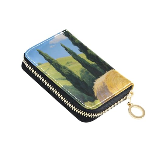 Yoogain Gelber Herbst-Weizenfelder, Ledergeldbörse, Kartenetui mit RFID-blockierendem Kartenhalter für Damen, mit Reißverschluss von Yoogain