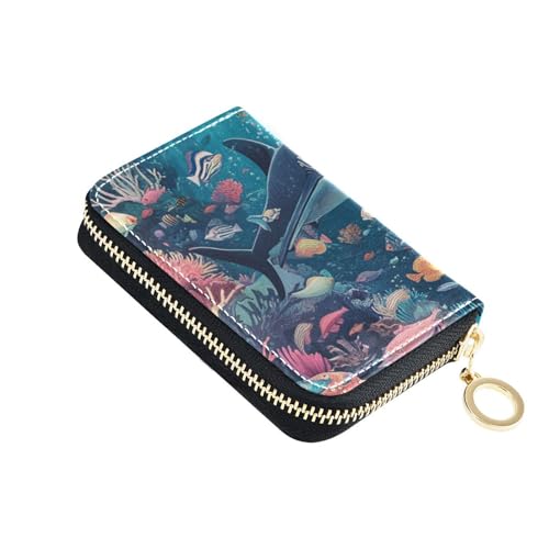 Yoogain Geldbörse mit Meeresmotiven, Leder, Kartenhalter mit 9 Kartenfächern, RFID-blockierend, Damen-Kartenetui mit Reißverschluss von Yoogain