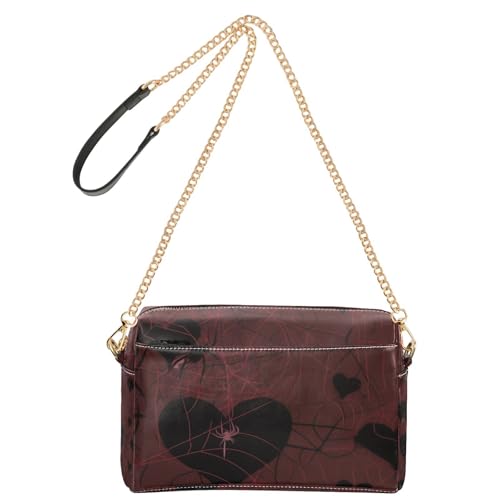 Yoogain Gothic dunkelrote Web-Herzen, kleine Umhängetaschen für Damen, veganes Leder, Damen-Geldbörsen, Reißverschluss, Schulterhandtaschen von Yoogain