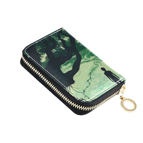 Yoogain Green Lake Tree Art Kreditkartenetui aus Leder mit Cion-Geldbörse, RFID-blockierend, Kartenetui für Damen mit Reißverschluss von Yoogain