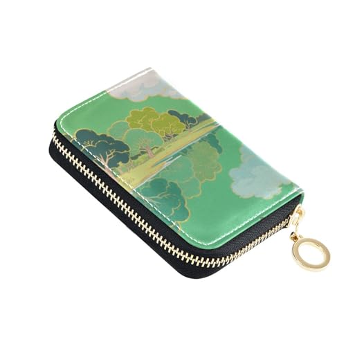 Yoogain Green Spring Lake Kartenetui aus Leder mit Cion-Geldbörse, RFID-blockierend, Kartenetui für Damen mit Reißverschluss von Yoogain