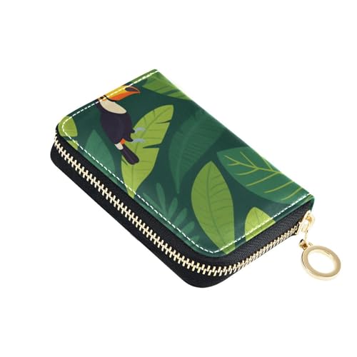 Yoogain Grünblättriges Tukan-Leder Herren Kreditkartenetui mit Cion-Geldbörse, RFID-blockierend, Kartenetui mit Reißverschluss von Yoogain