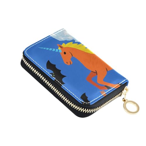 Yoogain Halloween-Einhörner, Kürbisfledermäuse, Ledergeldbörse, Kartenhalter für Damen, mit RFID-blockierendem Kartenhalter mit Reißverschluss von Yoogain