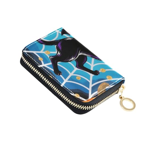 Yoogain Halloween-Geldbörse mit Spinnennetz, Leder, mit 9 Kartenfächern, RFID-blockierend, Kreditkartenetui mit Reißverschluss, Schwarz von Yoogain