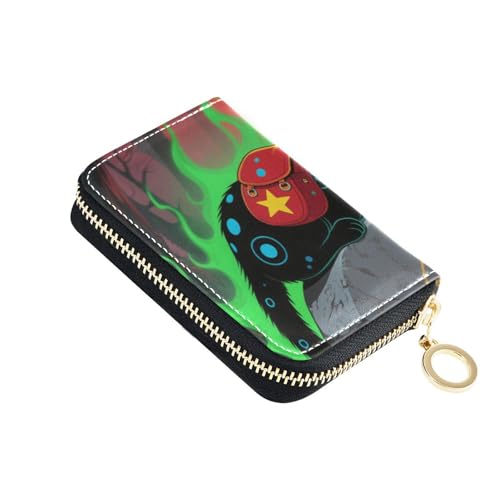Yoogain Halloween-Kartenetui für Damen, Leder, mit 2 Geldfächern, RFID-blockierend, Kreditkartenetui mit Reißverschluss von Yoogain