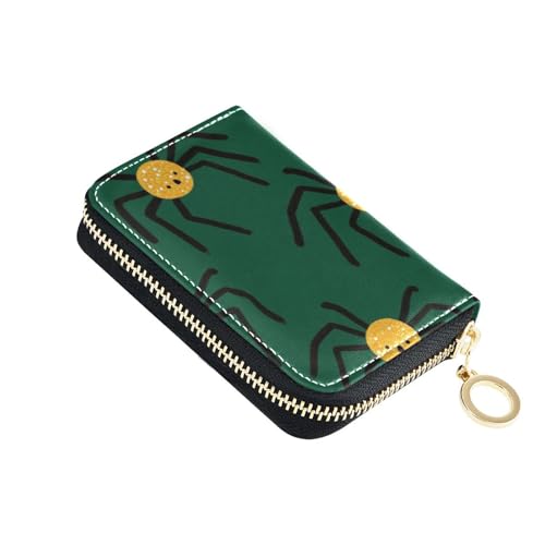 Yoogain Happy Halloween Spider Green Leder-Kartenetui für Damen, mit RFID-blockierendem Kartenhalter mit Reißverschluss von Yoogain