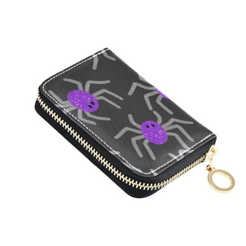 Yoogain Happy Halloween Spider graue Leder-Geldbörse mit 2 Geldfächern, RFID-blockierendem Kartenhalter für Herren, mit Reißverschluss von Yoogain