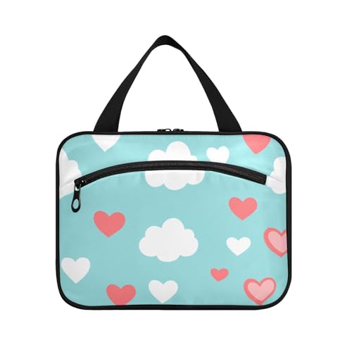Yoogain Happy Heart Cloud Blue Hänge-Reise-Set für Herren mit Haken, faltbare Designer-Kosmetiktasche für Reisen, Damen, Reiseorganisator de maquillaje para L, Happy Heart Cloud Blue, Large von Yoogain