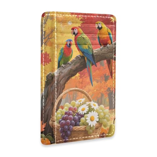 Yoogain Hello Fall Herbst Baum Obst Papagei Leder Slim Wallet für Damen mit Geldklammer RFID Blockierung Kleine Kreditkartenetui für Damen und Herren von Yoogain