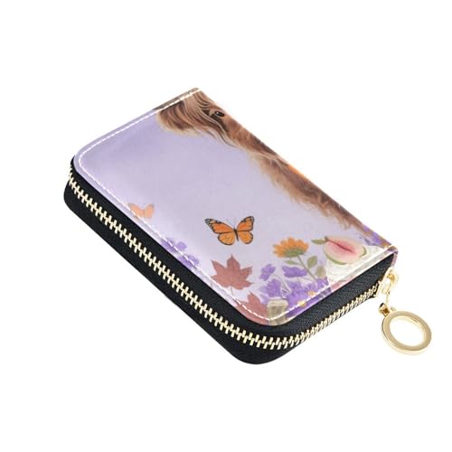 Yoogain Hello Fall Herbst Kuh Kürbis Blume Leder Geldbörse Kartenhalter Frauen mit Cion Geldbörse RFID Blockierung Kartenhalter mit Reißverschluss von Yoogain