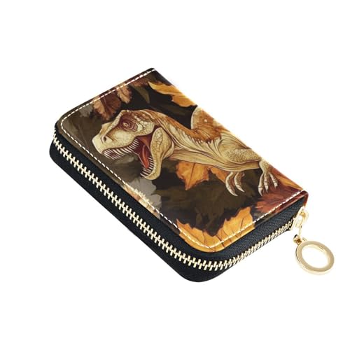 Yoogain Herbst-Dino Leder-Kreditkarten-Geldbörse für Damen mit 9 Kartenfächern, RFID-blockierender Kreditkartenschutz mit Reißverschluss von Yoogain