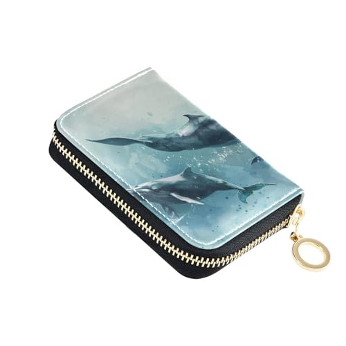 Yoogain Herren-Geldbörse aus Leder, mit 9 Kartenfächern, RFID-blockierend, mit Reißverschluss, Hellblau, Aquarell-Stil von Yoogain