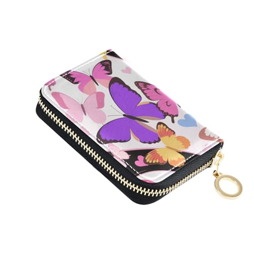 Yoogain Herren-Geldbörse mit Cartoon-Schmetterlingen, Leder, mit 2 Geldfächern, RFID-blockierend, mit Reißverschluss von Yoogain