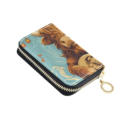 Yoogain High Land Cow Music Play Leder-RDFI-Kreditkarten-Geldbörse für Damen, mit 2 Geldfächern, RFID-blockierendem Kartenhalter für Damen, mit Reißverschluss von Yoogain