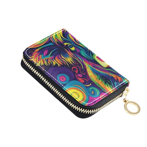 Yoogain Highland Cow Damen-Kartenetui aus psychedelischem Leder, mit 9 Kartenfächern, RFID-blockierend, kleiner Kartenhalter mit Reißverschluss von Yoogain