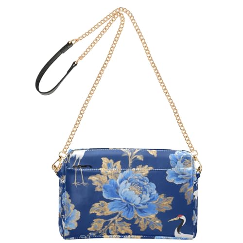 Yoogain Japanische blaue Kranich-Umhängetasche, klein, veganes Leder, Damen-Geldbörsen, wasserdicht, Damen-Schulterhandtaschen von Yoogain