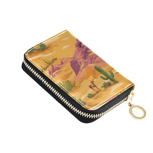 Yoogain Kartenetui aus Leder, Motiv: Wüstenkamelkaktus, mit RFID-blockierendem Kartenetui mit Reißverschluss von Yoogain