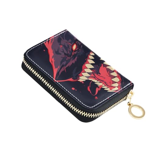 Yoogain Kartenetui aus Leder für Damen, mit RFID-blockierendem Kartenhalter mit Reißverschluss, Schwarz / Rot von Yoogain