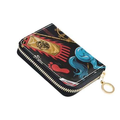 Yoogain Kartenetui aus Leder im chinesischen Stil, mit 9 Kartenfächern, RFID-blockierend, mit Reißverschluss von Yoogain