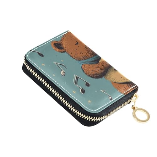 Yoogain Kartenetui aus Leder mit Cartoon-Bär-Motiv, Kartenetui mit RFID-blockierendem Kartenhalter für Damen, mit Reißverschluss von Yoogain