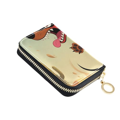 Yoogain Kartenetui aus Leder mit Cartoon-Motiv "Fierce Dackel", mit RFID-blockierendem Kartenhalter für Damen, mit Reißverschluss von Yoogain