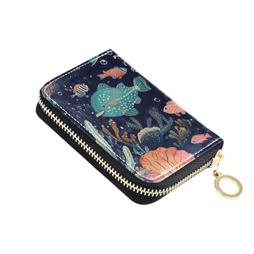 Yoogain Kartenetui aus Leder mit Meeresmotiven und 9 Kartenfächern, RFID-blockierendes Kartenetui mit Reißverschluss von Yoogain