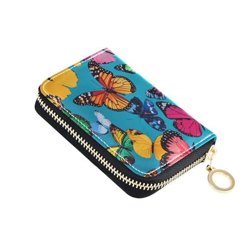 Yoogain Kartenetui aus Leder mit Schmetterlingen, mit 9 Kartenfächern, RFID-blockierend, kleines Kreditkartenetui mit Reißverschluss von Yoogain