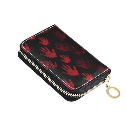 Yoogain Kartenetui aus Leder mit blutigen Handabdrücken für Herren, mit 9 Kartenfächern, RFID-blockierend, kleiner Kartenhalter mit Reißverschluss, Rot von Yoogain