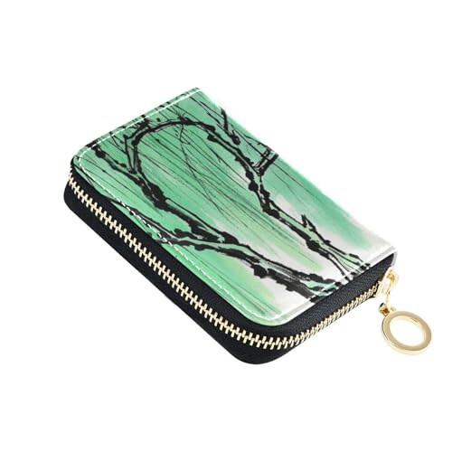 Yoogain Kartenetui aus Leder mit chinesischer Tuschemalerei, Kunstbaum, mit 2 Geldfächern, RFID-blockierend, Kreditkartenetui für Damen, mit Reißverschluss von Yoogain