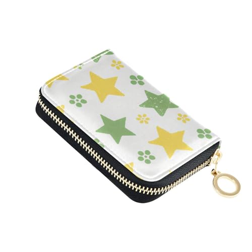 Yoogain Kartenetui für Damen, Leder, mit 2 Geldfächern, RFID-blockierend, mit Reißverschluss, Grün / Gelb von Yoogain