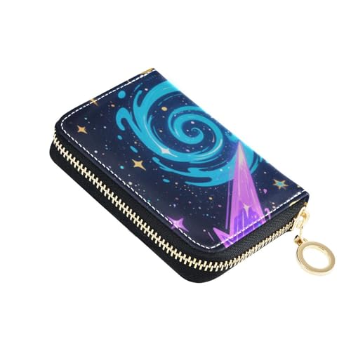 Yoogain Kartenetui für Damen mit abstraktem Nachthimmel, Stern, gelbem Drachenleder, mit RFID-blockierendem Reißverschluss, Kartenetui für Herren von Yoogain